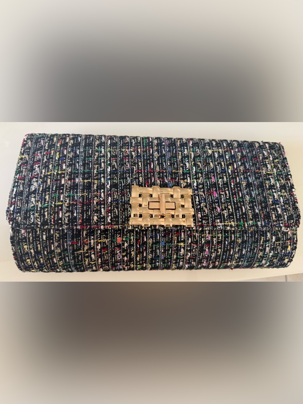 Tweed Clutch with Gold Plaque